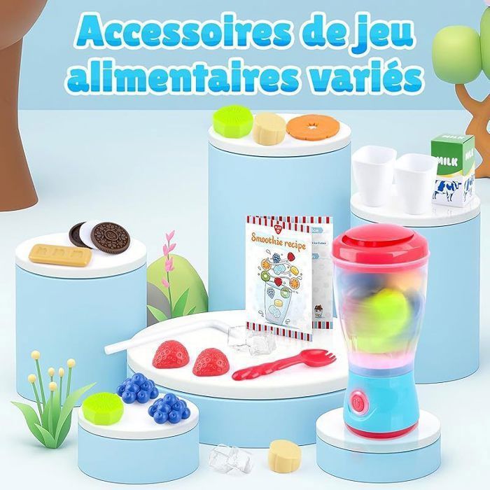 Blender Toy de Smoothies, Set de Ustensile Cuisine Enfant avec Mixeur, Jouets Alimentaires, Actions Réalistes, lumières et Sons - Jeux - Jouets