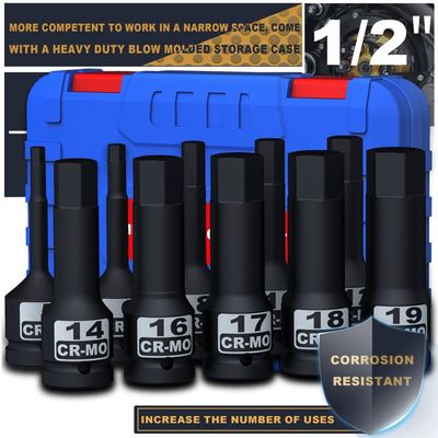 Lot De 2 Douilles Carrées 1/2" 6 Mm à 4 Points – CR-MO Anti-Choc – Pour Clé à Choc Et Entretien Auto/Mécanique