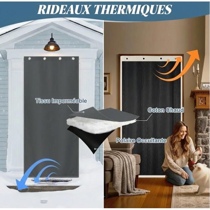 Rideau de Porte Isolant Thermique 420 g/m² 100x210cm Gris,Perforé/Auto — free download