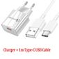 Chargeur de téléphone portable QC 3.0 rapide,prise ue,câble USB type-c,pour Xiaomi Mi 11 10 T Lite Poco X3- White Charger Cable
