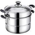 COUSCOUSSIER Pot de vapeur 26cm pot en acier inoxydable Trois -eacute,tages vapeur marmite THICKEN induction pot foyer de cuisso1536-0