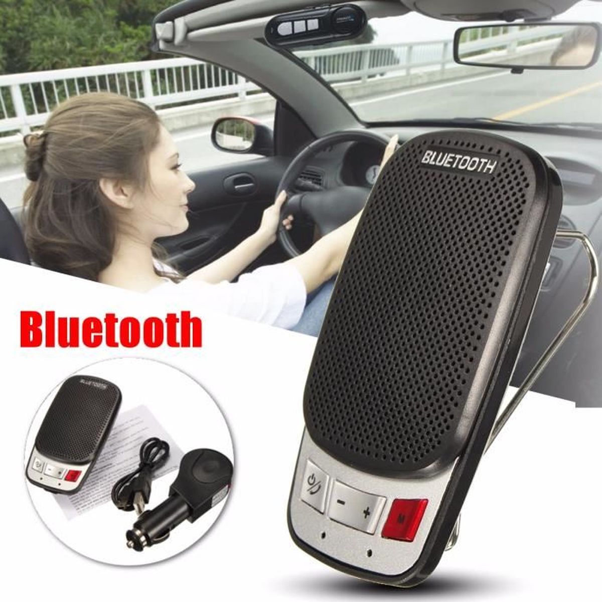 Kit Mains Libres Bluetooth Voiture – Haut-Parleur Solaire Pare-Soleil V5.0 – Appel Clair & Auto-On – 10h Conversation – Réduction Bruit CVC8.0