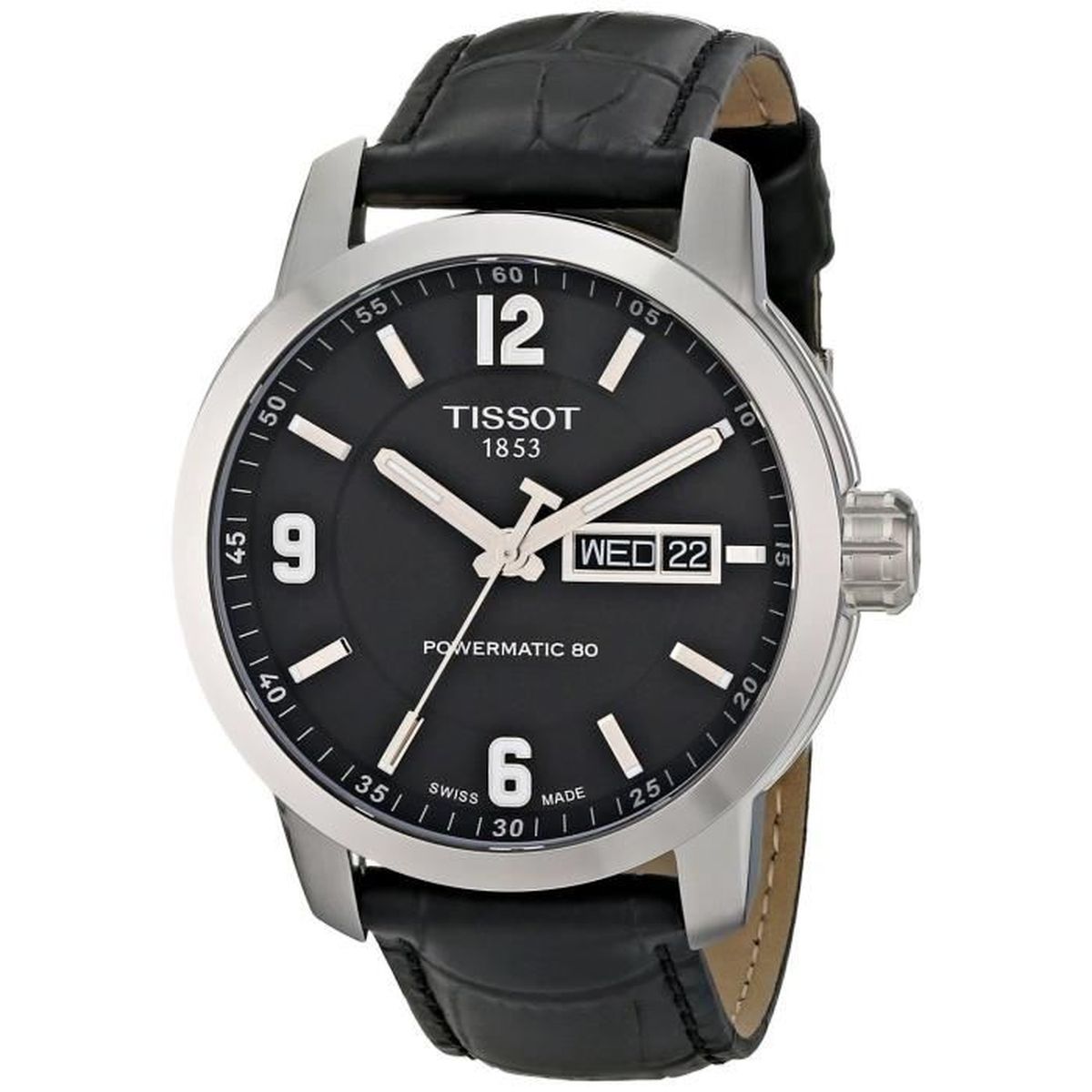 TISSOT HOMME 40MM BRACELET CUIR NOIR SAPHIRE AUTOMATIQUE MONTRE