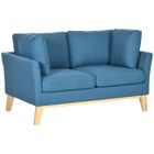 HOMCOM Canapé 2 places style scandinave pieds en bois hévéa tissu aspect lin bleu