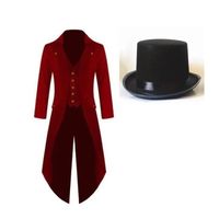 1839rouge - XXL - Costume Steampunk Vintage pour Homme, Tailcoat, Veste Gothique Magicien, Manteau Ringmaster