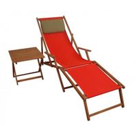 Chaise longue de jardin rouge, bain de soleil pliant, repose-pieds, table, oreiller 10-308FTKD