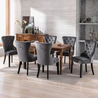 Lot de 6 chaises scandinaves pour salle à manger, avec pieds en chêne et garniture cloutée, en velours, gris