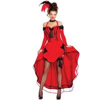 Déguisement cancan rouge femme - L (42-44) - Noeuds noirs - Carnaval, spectacle, soirée cabaret