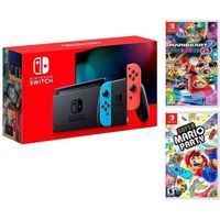 Nintendo Switch Rouge/Bleu Néon 32Go [Nouveau modèle V2] Super Mario Party + Mario Kart 8 Deluxe