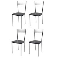 Tommychairs - Set 4 chaises cuisine ELENA, robuste structure en acier chromé et assise en bois couleur aniline noir
