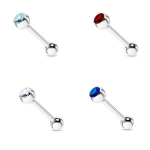 taille 1,6x16mm Lot de 4 piercing langue 1 gem en acier chirurgical 316l