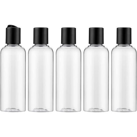 Kunz Packaging Lot De 5 Flacons De Voyage 100ml Vides Avec Bouchon Rabattable - Flacons Transparents Réutilisables Pour Liquides