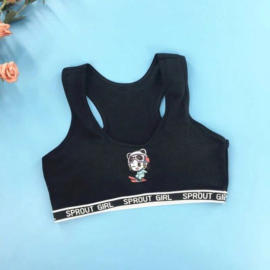 FedMois Lot De 3 Brassières Soutiens-Gorge De Sport Fille En Coton - Gris, Noir, Blanc