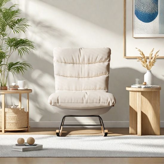 Fauteuil à Bascule HOMCOM Rocking Chair Beige - Assise Rembourrée, Pieds Bois, Style Moderne - 66l X 92P X 78H Cm