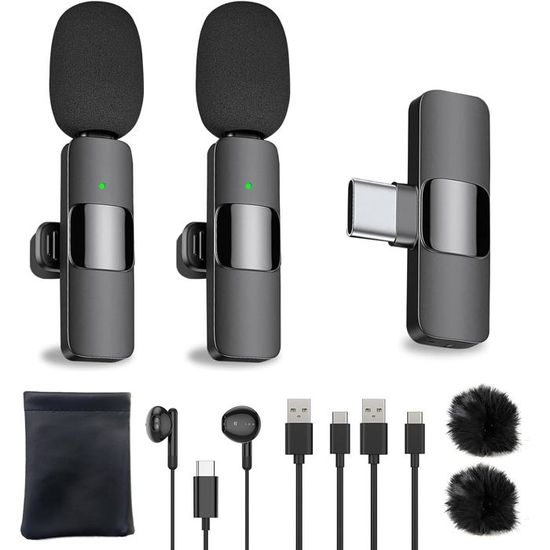 Micro Cravate Sans Fil – Lot De 2 – Compatible IPhone, Android, PC – Réduction De Bruit – Pour YouTube, Podcast, TikTok