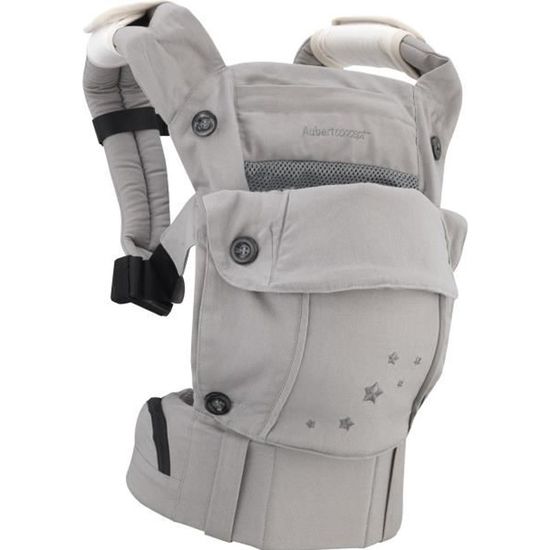 AUBERT CONCEPT Porte-bébé ergonomique gris - filet anti-transpirant  large ceinture ventrale - capuche amovible