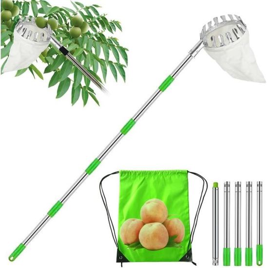 Cueille-fruits Télescopique 4,23 M Avec Sac En Coton - Panier De 16 Cm Pour Pommes, Cerises, Prunes (idéal Pour Les Branches Hautes)