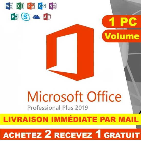 Microsoft Office 2019 Professionnel Plus 32/64 bit Clé d'activation Originale - 1 PC Volume - Rapide - Version téléchargeable