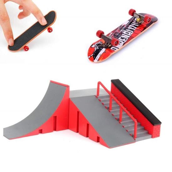 Rampes de Skatepark, Skate Park Kit Rampe de Touche avec Mini Finger Skateboard Jouet Cadeau