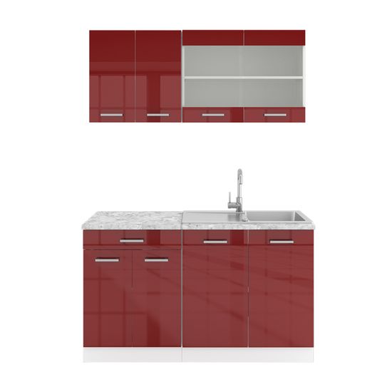 Cuisine R-Line, 200 cm , PT Chêne, Rouge/Anthracite, Vicco