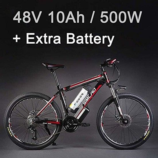 SMLRO 26 48V 500W alliage d aluminium de velo electrique 27 Vitesses velo de montagne noir rouge plus 1 batterie de rechange Cdiscount Sport