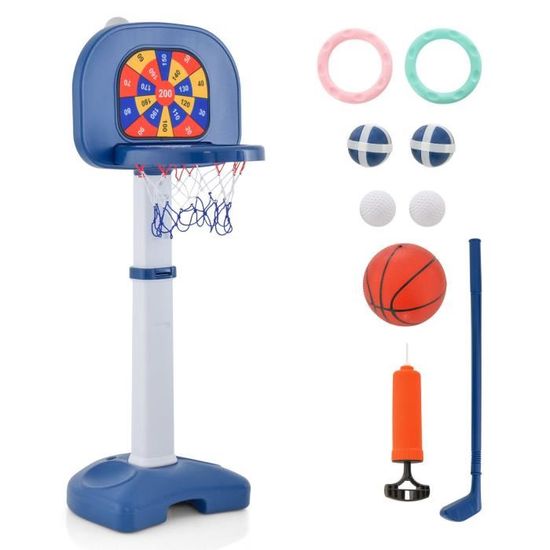 Panier De Basket 3 En 1 COSTWAY Pour Enfant - Hauteur Réglable 64-125 Cm, Avec Football Et Golf, Base à Eau, 3 Ans+ - 2