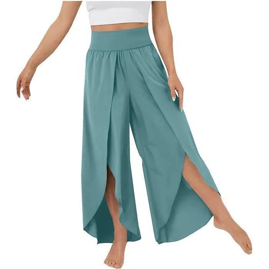 Pantalon Femme Fluide été - Taille Haute élastique - 70% Coton 30% Lin - Jambe Droite - Avec Poches