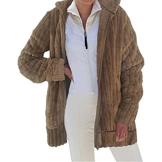 Blouson Féminin Capuche Polaire Brun Hiver