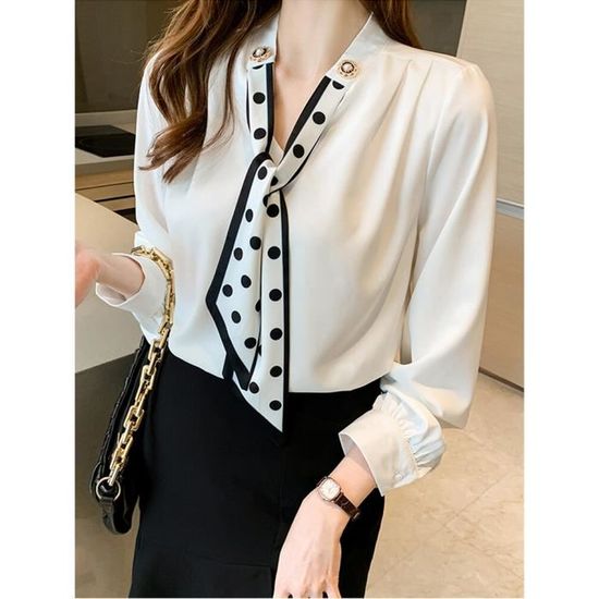 Chemise Chemisier en mousseline de soie blanche a manches longues pour femmes chemise chemise mode 2022 F360 WHITE C8107 Blanc Cdiscount Pret a Porter