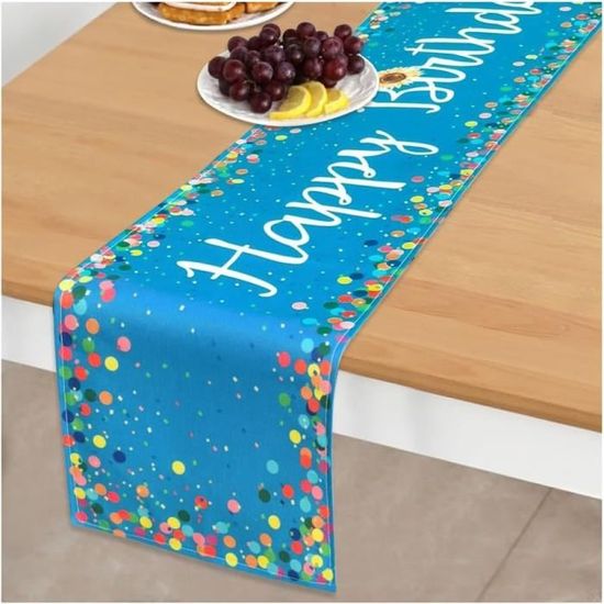 Chemin De Table Anniversaire 180x35cm - Motif Noir Et Rose - Polyester - Décoration Fête