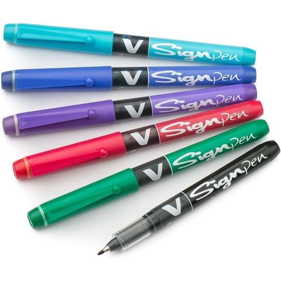 Stylo Plume Pointe 0.4mm Pack De 6 Stylos Plume Jetables PILOT V-Pen - Encre Turquoise, Pointe Moyenne - Idéal Pour L'Écriture Quotidienne Lot 6 Stylos école Bureau