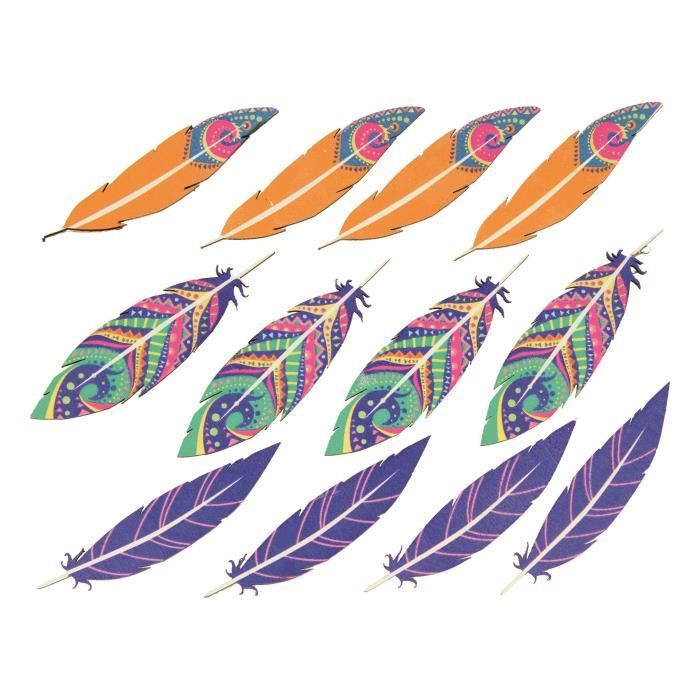 Stickers bois Plumes déco 12 pièces - Artémio Multicolore - Assort.