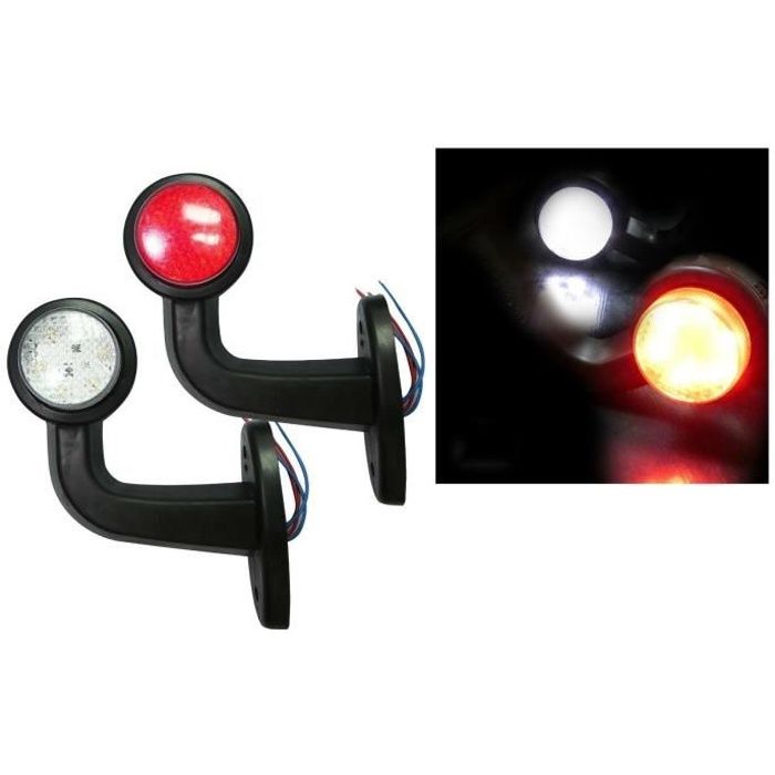 Lot de 2 Feux de Gabarit d'Encombrement Position Laterale 12V Rouge Blanc Gauche Droit Pour Camion Remorque