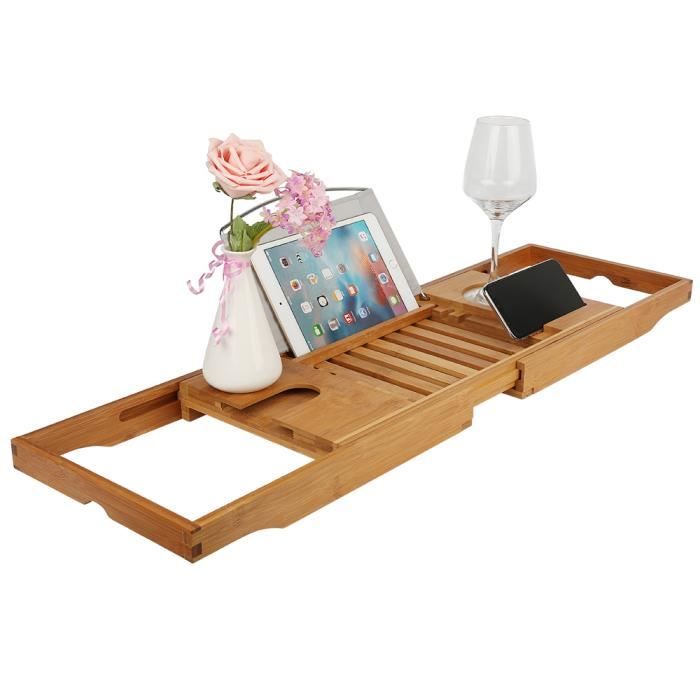 Pont de Baignoire ZHONGLI Planche Baignoire Extensible en bambou 70-105x23x3cm