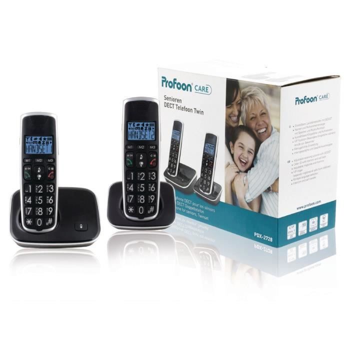 PAIRE TELEPHONE DECT SANS FIL DOMICILE SENIOR CLAVIER GROSSES TOUCHES INTERPHONE
