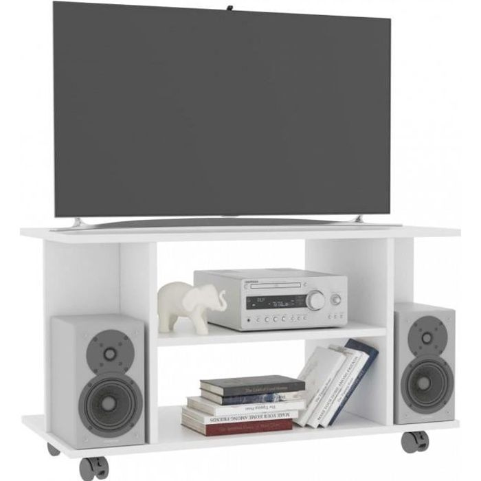 Meubles TV Meuble TV avec roulettes Blanc 80 x 40 x 40 cm Agglomere
