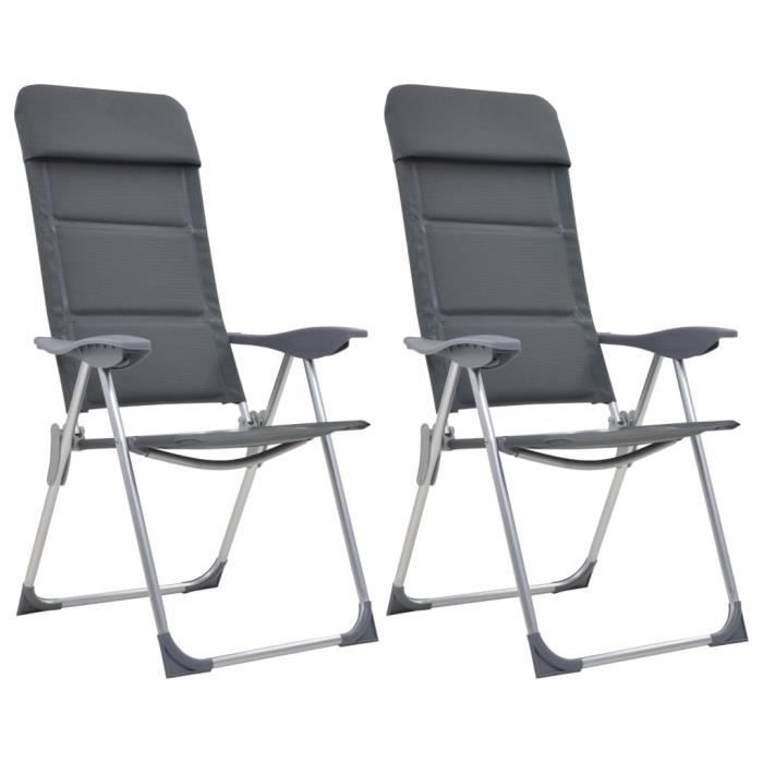 BEST*6239Moderne Magnifique Lot de 2 Chaises de camping - Chaise De Jardin Fauteuil Relax de Jardin Gris 58x69x111 cm Aluminium