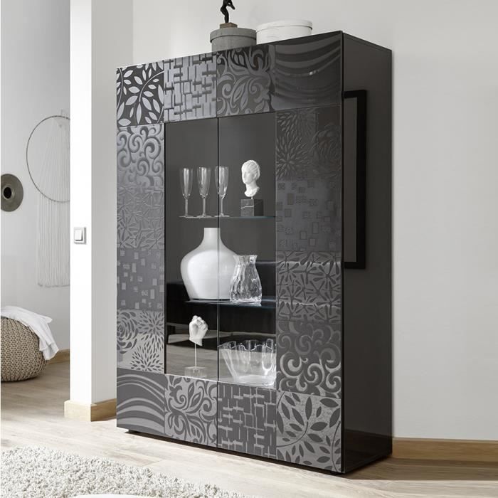 Vaisselier design gris laqué NERINA 2 L 121 x P 42 x H 166 cm Gris