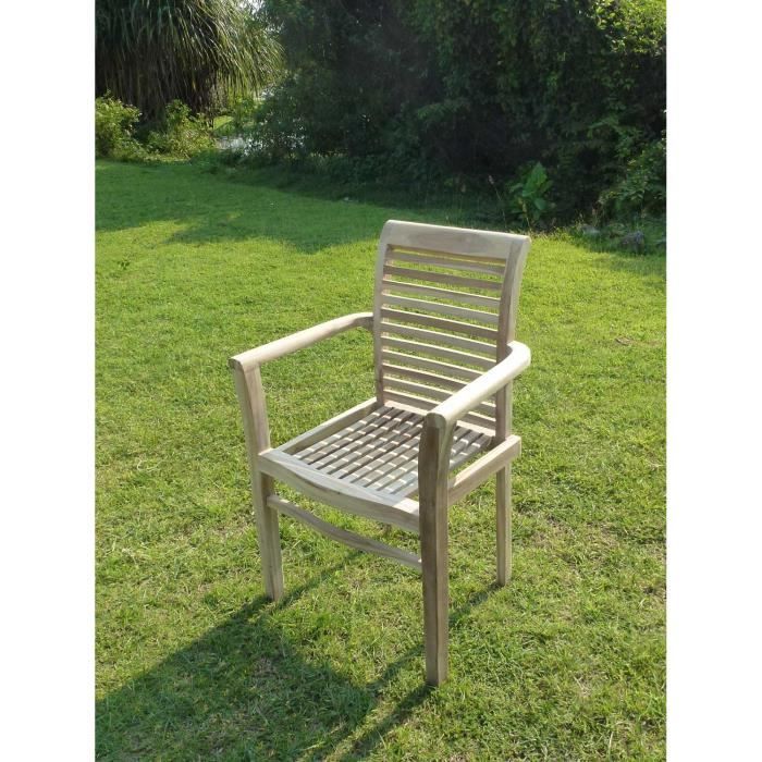 DIMA Fauteuil empilable en teck massif brut