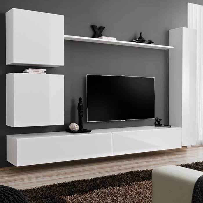 Meuble tele suspendu blanc LISSANDRO 3 L 280 x P 40 x H 180 cm Blanc