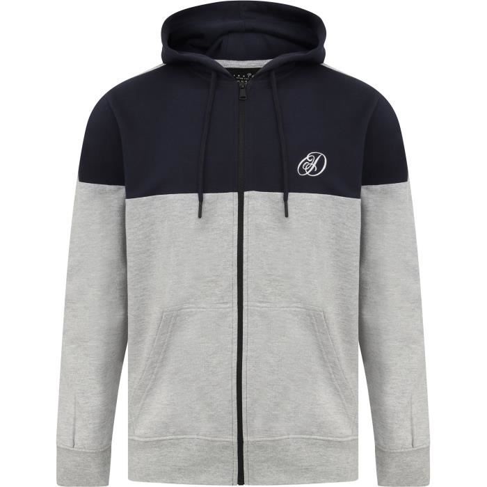DISSIDENT Sweat à Capuche Zippé Bicolore Poche Kangouroo logo poitrine Marine/Gris Clair Homme