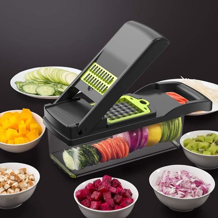 Coupe Légumes, Coupe à Fruits, Multifonctions Professionnel Manuel Kitchenaid Inox Appareil Mandoline de Cuisine Kit, Cubes Ondulé J