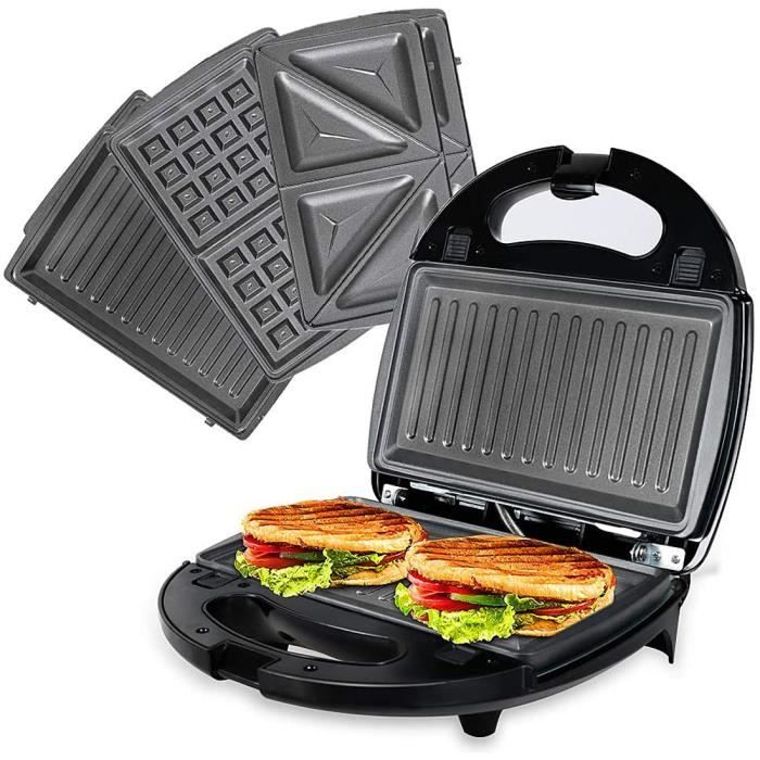 Gaufrier multifonction, Grande Puissance de 750W Croque Monsieur, Sandwich Gaufre, Grill et Gaufrier 3 en 1 Antiadhésif