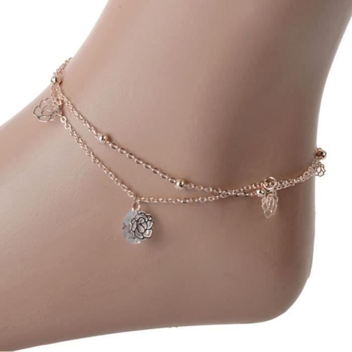 Multilayer Cheville Or Pied chaîne Bijoux avec Crystal Perle Fleur Rose MKK25