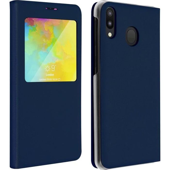 Housse Samsung Galaxy M20 Étui à Clapet Fenêtre Coque Ultra-fin Bleu nuit