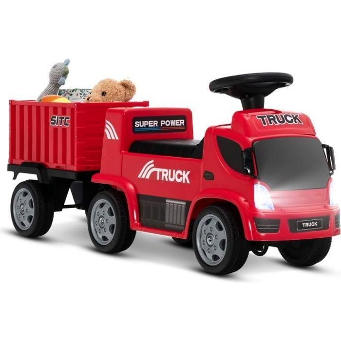 COSTWAY Camion Porteur pour Enfants - Volant Directionnel avec Klaxon et Phares Lumineux 18 - 36 Mois Charge Max : 20 kg Rouge