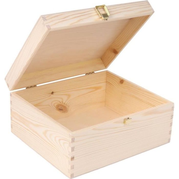 Creative Deco Grande Boîte de Rangement Bois - 29x25x14 cm - Non Peinte Caisse Coffre Malle pour Décorer avec Couvercle avec Fermoir