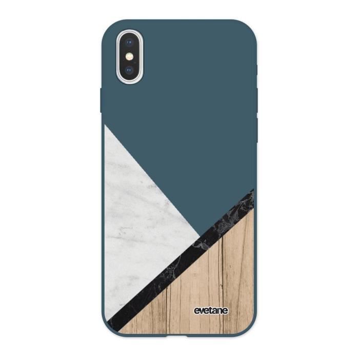 Coque pour iPhone X/ Xs Silicone Liquide Douce bleu nuit Marbre et Bois Graphique Ecriture Tendance et Design Evetane