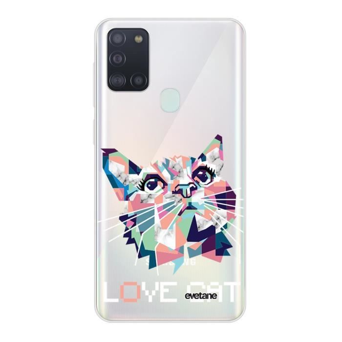 Coque Samsung Galaxy A21S 360 intégrale transparente Cat pixels Ecriture Tendance Design Evetane.