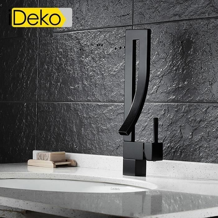 iDeko® Robinets de bassin Noir Brossé Tout noir de cuivre Robinet Lavabo Installé dans la salle de bain modern style avec simple poi